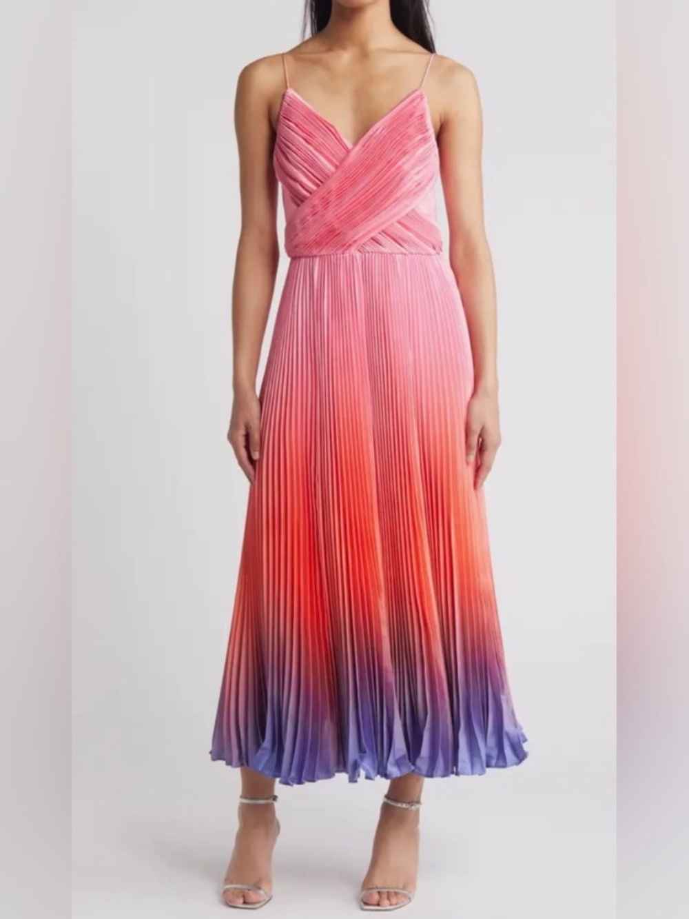 Anthropologie Hutch Fiji Maxi Pink Sunset Ombré Pleated Midi Dress Size 00